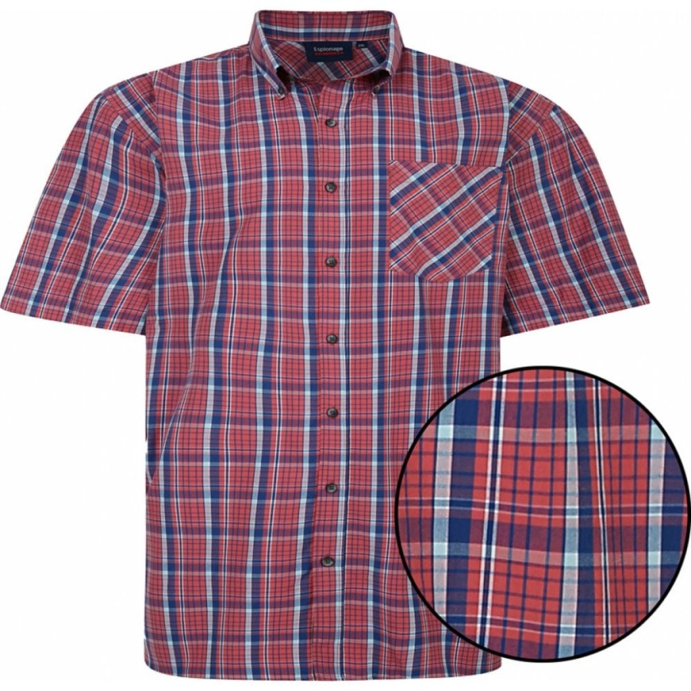 Espionage Mens Big Size Short Sleeve Check Shirt With Button Down Collar And Chest Pocket