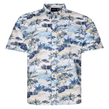 Espionage Mens Big Size Palm Print Casual Short Sleeve Shirt
