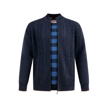 D555 Mens Big Size Fine Fleece Lined Cable Front And Zip Front Cardigan
