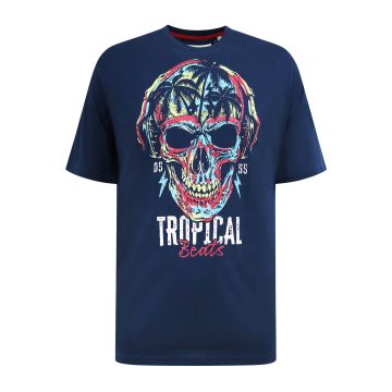 D555 Mens Big Size Tropical Beats Print Crew Neck T Shirt