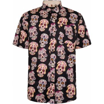 Kam Mens Big Size Ghost Skull Print Short Sleeve Shirt