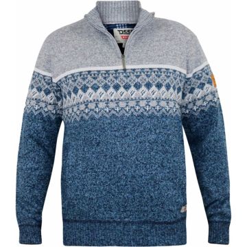 D555 Mens Big Size Quarter Zip Neck Fairisle Knitted Jumper With Pockets And Bonded Check Lining