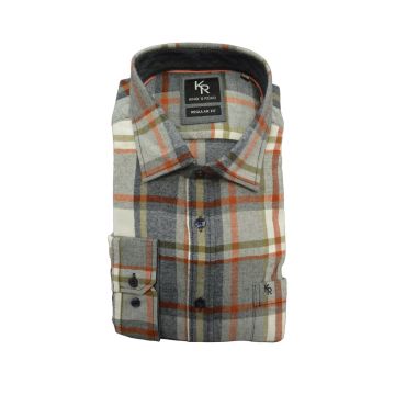 Kings Road Mens Big Size Brushed Cotton Check Casual Long Sleeve Shirt