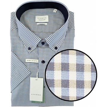 Eterna Mens Big Size Comfort Fit Button Down Collar Gingham Check Short Sleeve Shirt