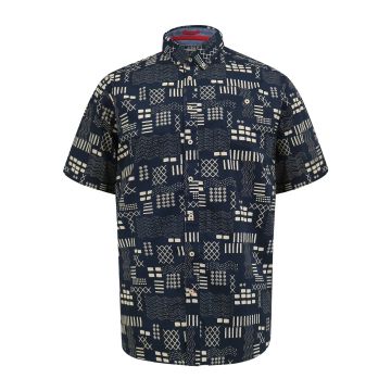 D555 Mens Big Size Geometric Print Short Sleeve Button Down Collar Shirt