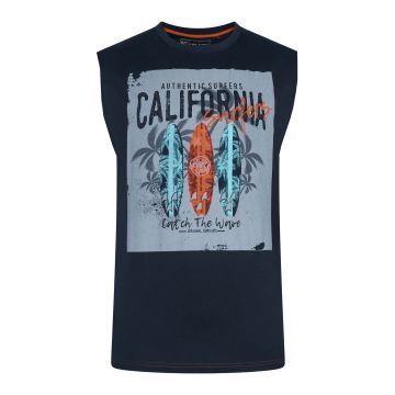 Kam Mens Big Size California Surf Print Sleeveless Tee
