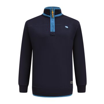 D555 Navy 1/4 Zip Neck Sweatshirt With Bear Chest Embroidery