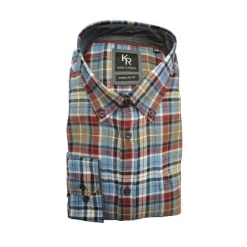 Kings Road Mens Big Size Brushed Cotton Check Casual Long Sleeve Shirt
