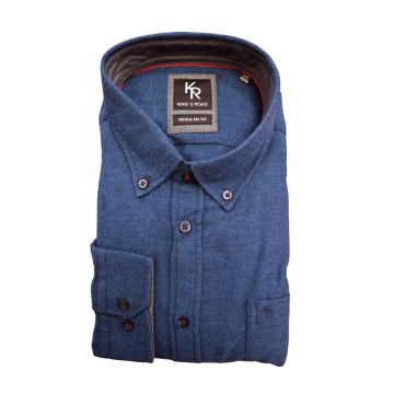 Kings Road Mens Big Size Brushed Cotton Button Down Collar Casual Long Sleeve Shirt