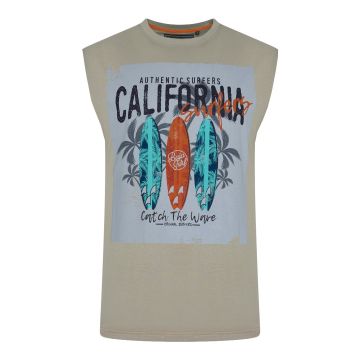 Kam Mens Big Size California Surf Print Sleeveless Tee