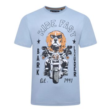 Kam Mens Big Size Dog Biker Print Crew Neck T Shirt