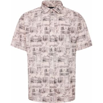 Ed Baxter Mens Big Size Building Print Cotton Casual Short Sleeve Shirt