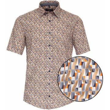 Casa Moda Mens Big Size Geometric Pattern Casual Fit Cotton Short Sleeve Shirt
