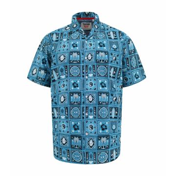 D555 Mens Big Size Printed Cuban Collar Resort Short Sleeve Shirt