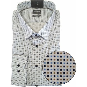 Olymp Mens Big Size Comfort Fit Egyptian Cotton Micro Square Pattern Long Seeve Formal Shirt