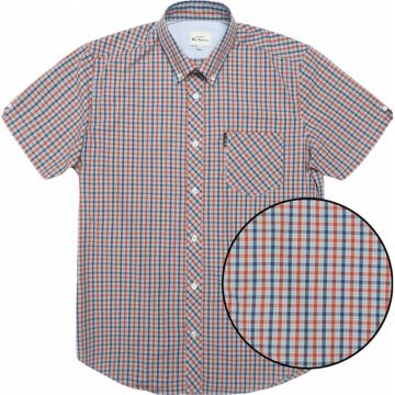 Ben Sherman Mens Big Size Two Tone House Check Button Down Collar Cotton Casual Short Sleeve Shirt