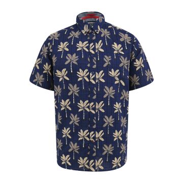 D555 Mens Big Size Flower Print Short Sleeve Button Down Collar Shirt With Pocket