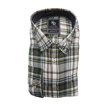 Kings Road Mens Big Size Brushed Cotton Check Casual Long Sleeve Shirt