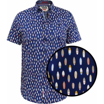 Duke Mens Big Size D555 Surf Board Print Button Down Collar Short Sleeve Shirt With Pocket