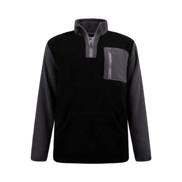 D555 Mens Big Size 1/4 Zip Neck Bonded Fleece Sweatshirt With Kangaroo and Chest Pockets