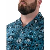 D555 Mens Big Size Printed Cuban Collar Resort Short Sleeve Shirt