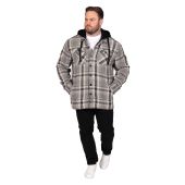 D555 Mens Big Size Long Sleeve Grey Check Shacket Hooded Overshirt With Chest and side Pockets