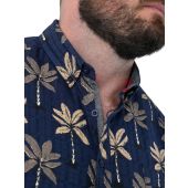 D555 Mens Big Size Flower Print Short Sleeve Button Down Collar Shirt With Pocket