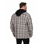 D555 Mens Big Size Long Sleeve Grey Check Shacket Hooded Overshirt With Chest and side Pockets
