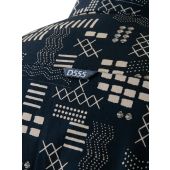 D555 Mens Big Size Geometric Print Short Sleeve Button Down Collar Shirt