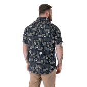 D555 Mens Big Size Geometric Print Short Sleeve Button Down Collar Shirt