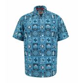D555 Mens Big Size Printed Cuban Collar Resort Short Sleeve Shirt