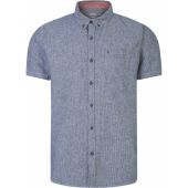Peter Gribby Mens Big Size Pinstripe Cotton Linen Mix Button Down Collar Casual Short Sleeve Shirt