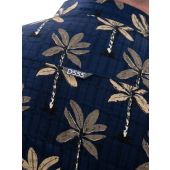 D555 Mens Big Size Flower Print Short Sleeve Button Down Collar Shirt With Pocket