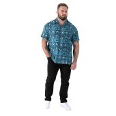 D555 Mens Big Size Printed Cuban Collar Resort Short Sleeve Shirt