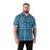 D555 Mens Big Size Printed Cuban Collar Resort Short Sleeve Shirt