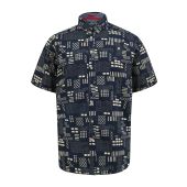 D555 Mens Big Size Geometric Print Short Sleeve Button Down Collar Shirt