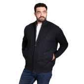 D555 Mens Big Size Fine Fleece Lined Cable Front And Zip Front Cardigan