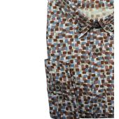 Kings Road Mens Big Size Square Pattern Print Casual Long Sleeve Shirt