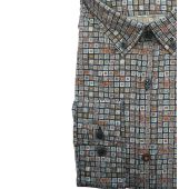 Kings Road Mens Big Size Square Pattern Print Casual Long Sleeve Shirt