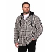 D555 Mens Big Size Long Sleeve Grey Check Shacket Hooded Overshirt With Chest and side Pockets
