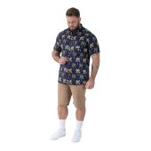 D555 Mens Big Size Flower Print Short Sleeve Button Down Collar Shirt With Pocket