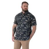 D555 Mens Big Size Geometric Print Short Sleeve Button Down Collar Shirt