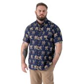 D555 Mens Big Size Flower Print Short Sleeve Button Down Collar Shirt With Pocket