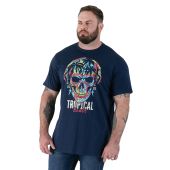 D555 Mens Big Size Tropical Beats Print Crew Neck T Shirt