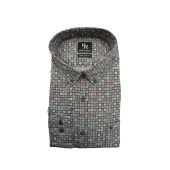 Kings Road Mens Big Size Square Pattern Print Casual Long Sleeve Shirt