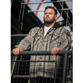 D555 Mens Big Size Long Sleeve Grey Check Shacket Hooded Overshirt With Chest and side Pockets