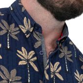 D555 Mens Big Size Flower Print Short Sleeve Button Down Collar Shirt With Pocket