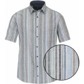 Casa Moda Mens Big Size Linen Blend Casual Short Sleeve Stripe Shirt