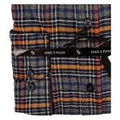 Kings Road Mens Big Size Cotton Check Button Down Collar Casual Long Sleeve Shirt With Breast Pocket