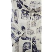 Kings Road Mens Big Size Button Down Collar Patch Print Casual Short Sleeve Shirt